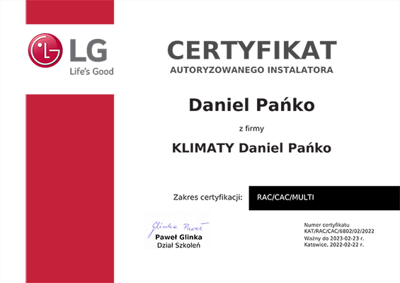 certyfikat LG